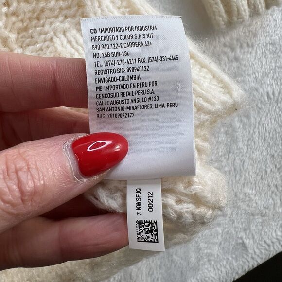 American Eagle Small Cardigan Sweater Cable Knit Oversized V-Neck Wool Cream - Picture 8 of 12